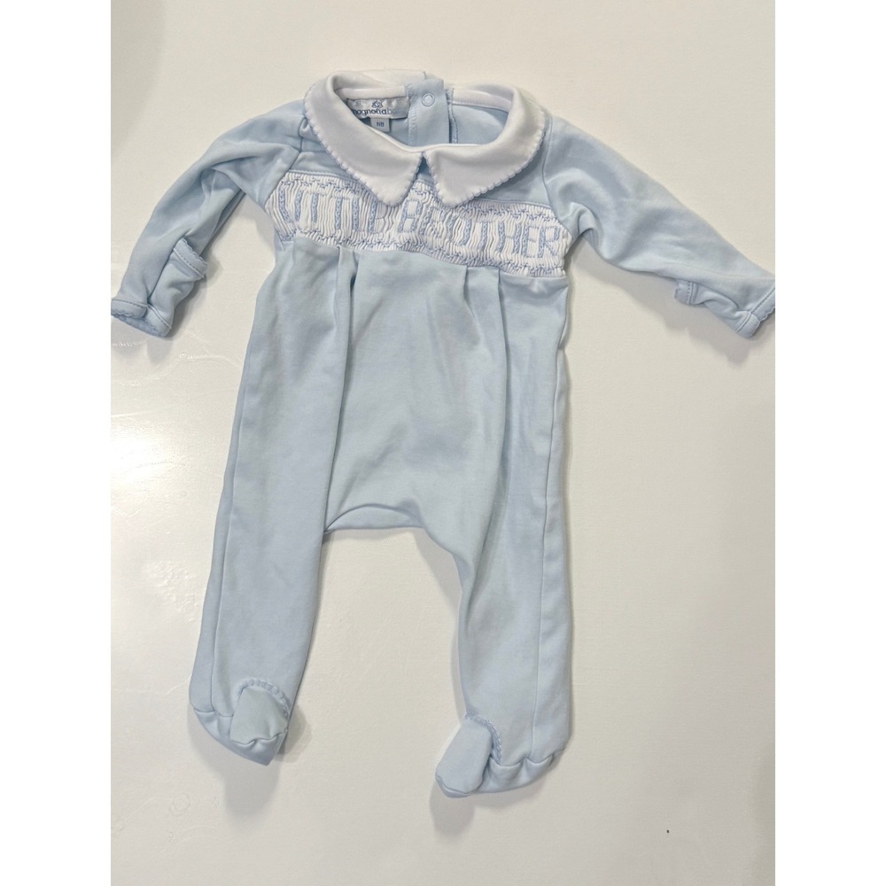 Magnolia Baby Little Brother Smocked Footed Sleeper Blue NB Newborn